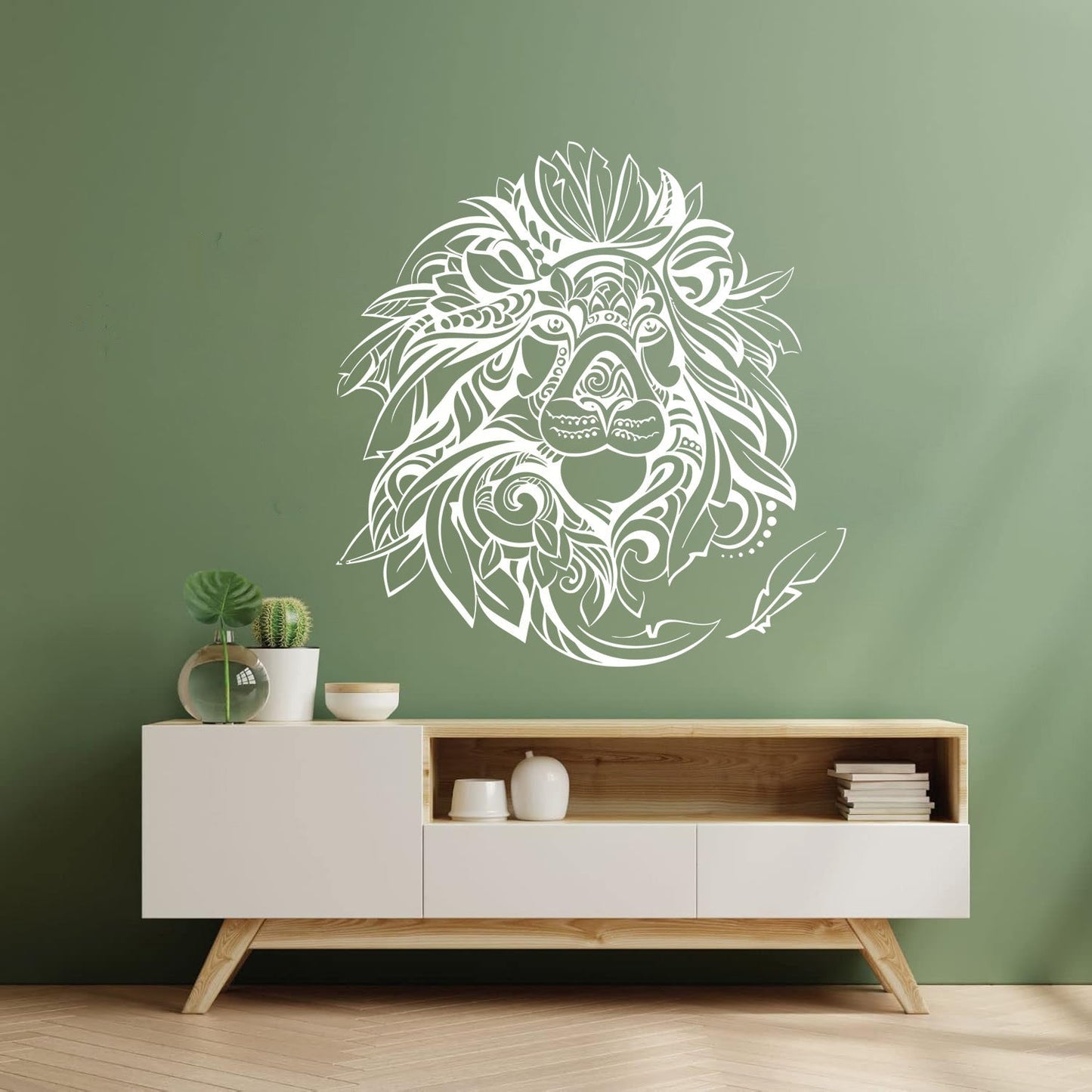 Sticker vinyle décoratif « Roi des animaux » : tête de lion africain à plumes, plusieurs couleurs disponibles