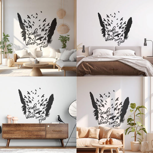 Autocollant vinyle imperméable avec motif d'oiseaux, plumes et mots inspirants.
