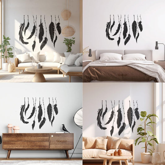 Stickers décoratifs finement sculptés pour chambre à coucher, motif plumes d'oiseaux, ethnique, personnalisation