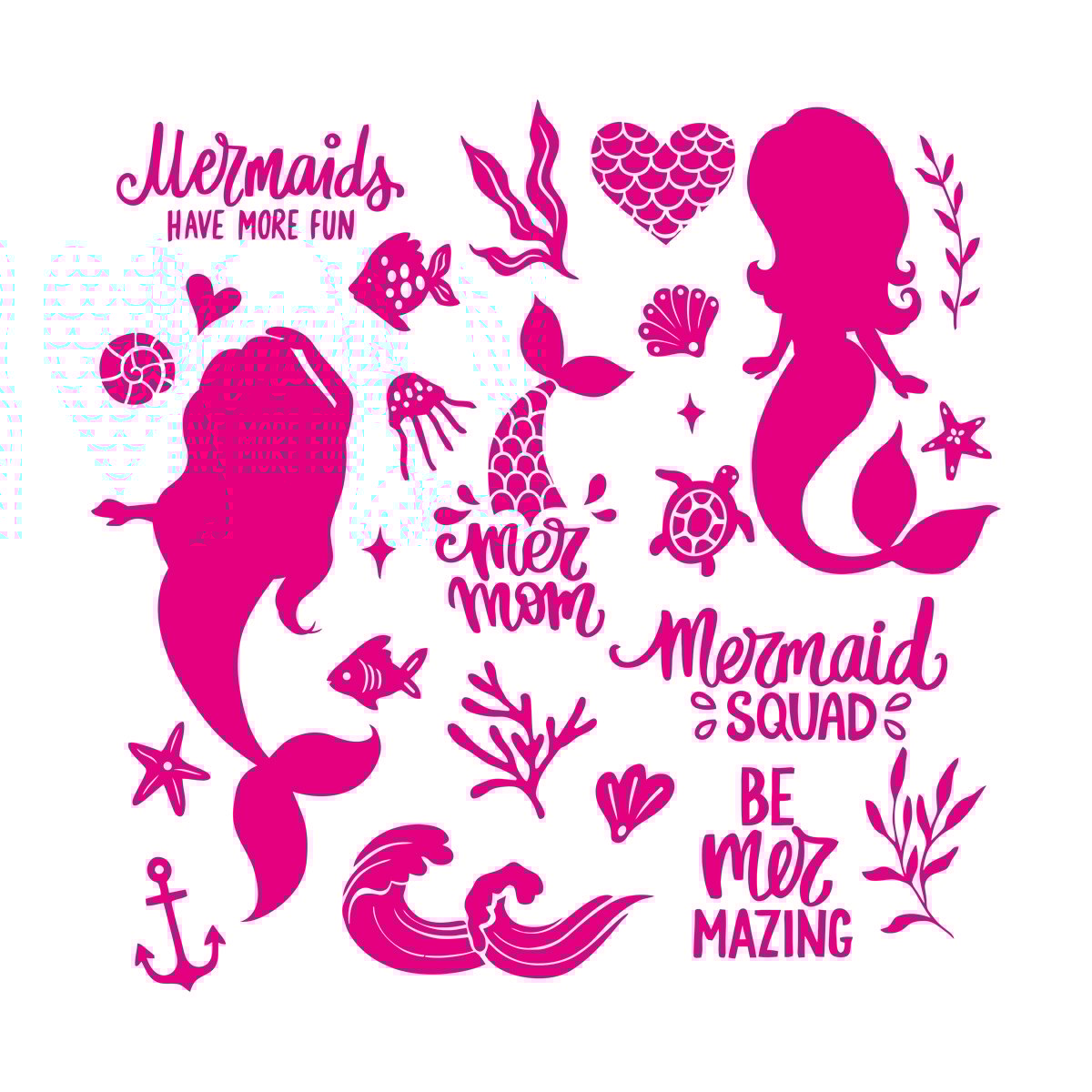 Fine Carving Decals Cute Mermaids Silhouette And Illustrations Sea Plants Fishes Lettering Quotes Equipped With Transfer Film Kit