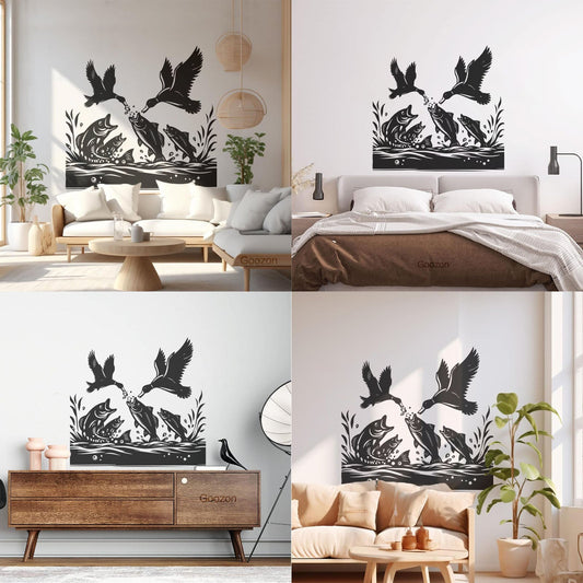 Wall Decals Ducks And Fish In The Water With Grass And Water Art Mural Painting
