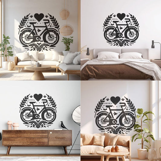 Elegant Emblem Bicycle With Heart Botanical Motifs Wall Stickers Paster Paper Do Not Damage The Wall Surface