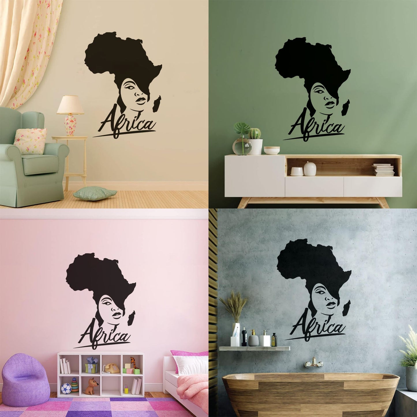 Lettering Stickers African Style Beauty Salon Afro Girl African Map Glass Stickers