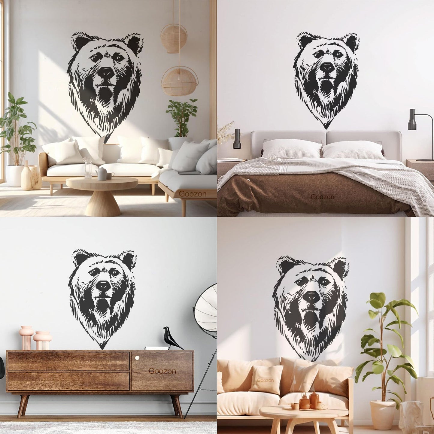 Lettering Decals Bear Head Grizzly Tribal Predator Animal Wall Beautification
