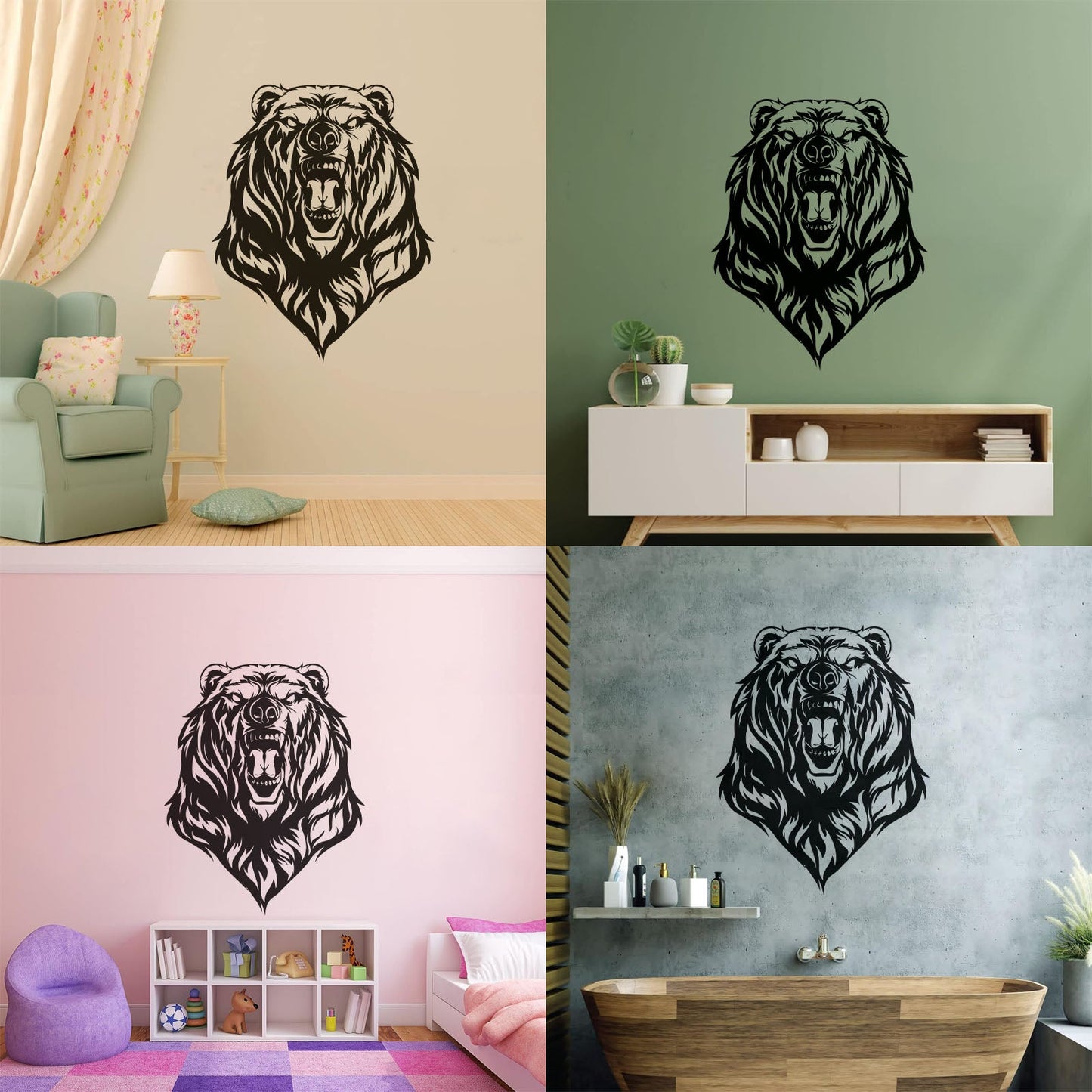 Mural And Wall Vinyl Decal Beast Roar Bear Grizzly Wild Animal Urban Do Not Damage The Wall Surface