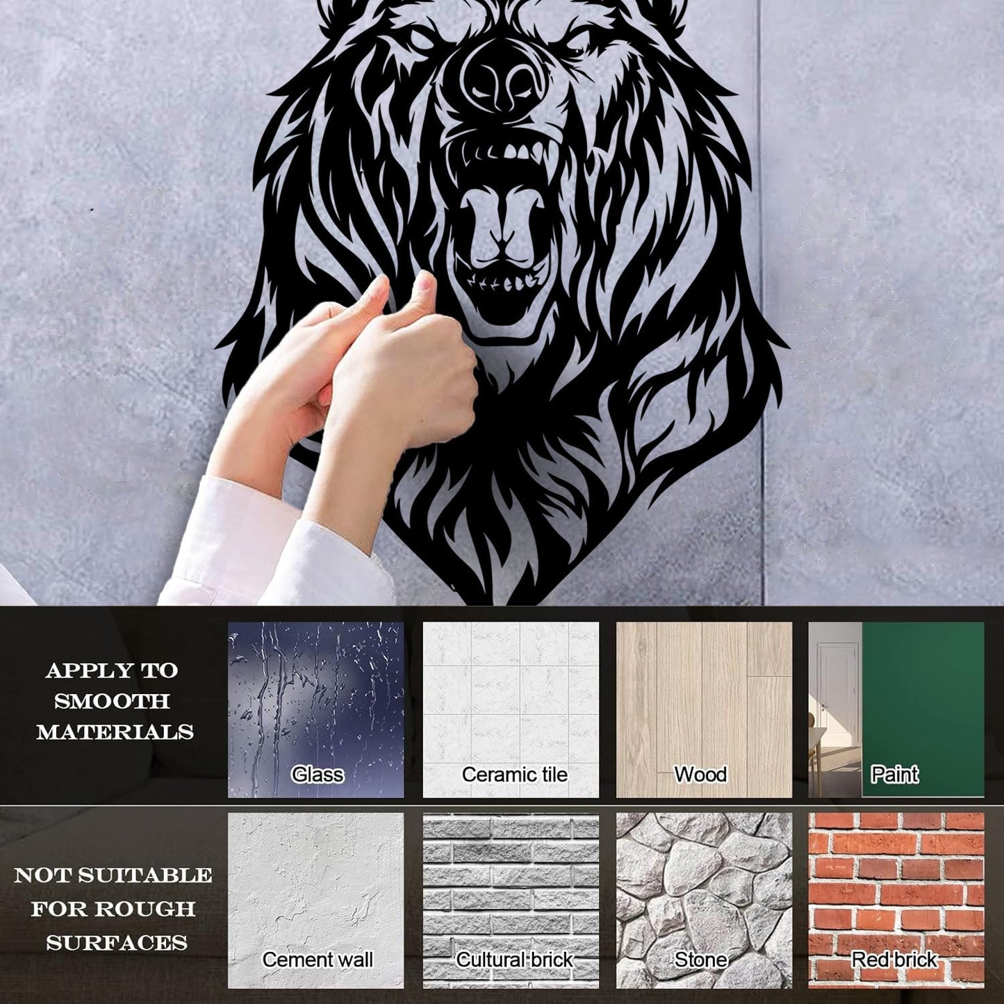 Mural And Wall Vinyl Decal Beast Roar Bear Grizzly Wild Animal Urban Do Not Damage The Wall Surface