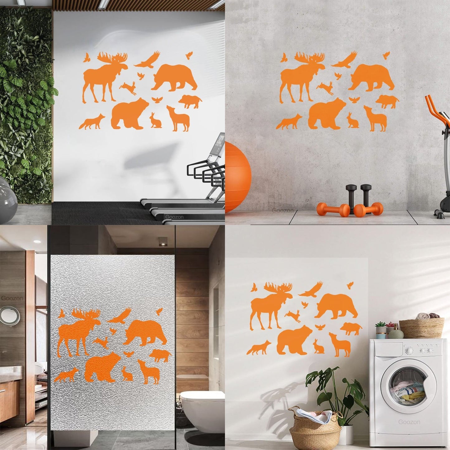 Engraving Decals Elk Bear Birds Hare Wolf Fox Wild Animals Wall Beautification