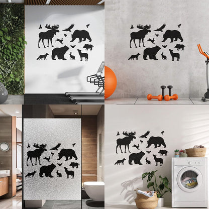 Engraving Decals Elk Bear Birds Hare Wolf Fox Wild Animals Wall Beautification
