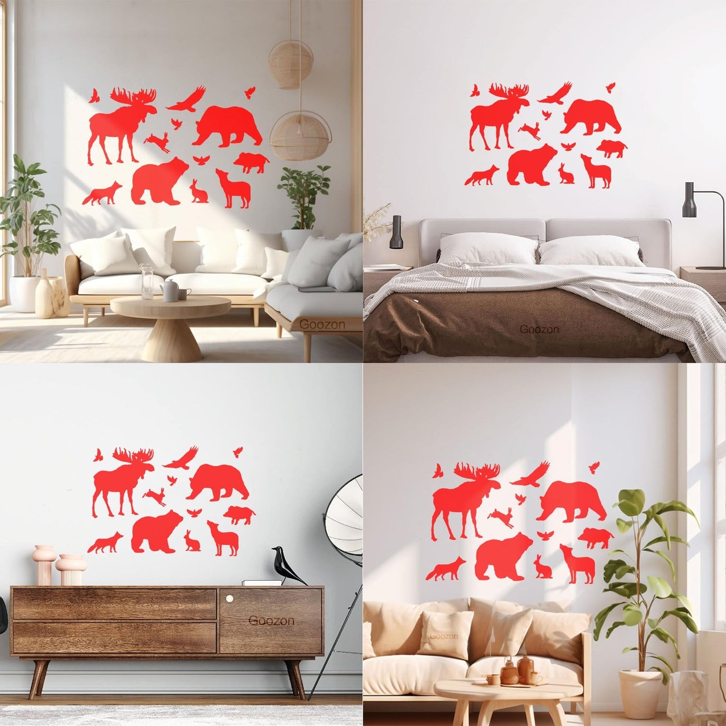 Engraving Decals Elk Bear Birds Hare Wolf Fox Wild Animals Wall Beautification