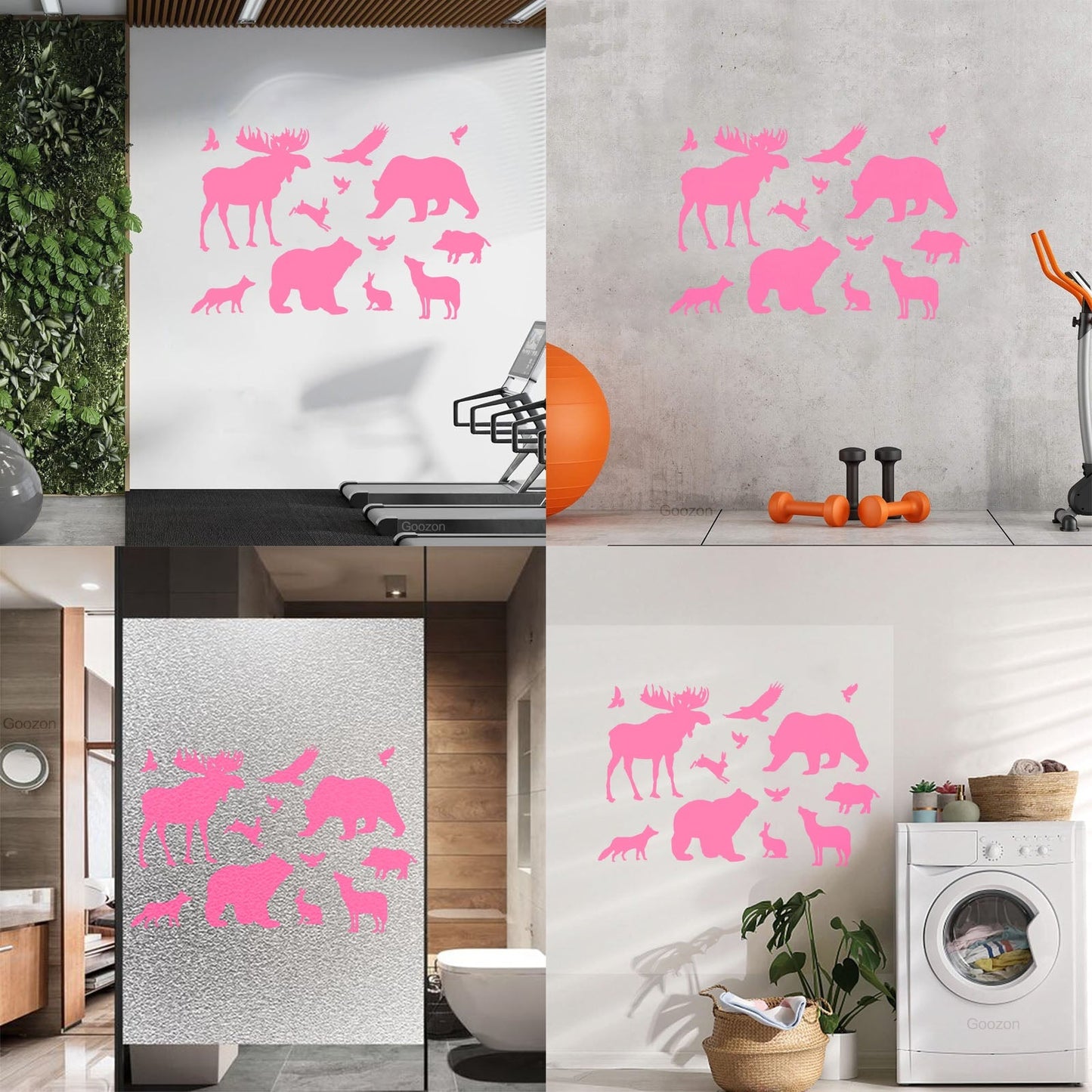 Engraving Decals Elk Bear Birds Hare Wolf Fox Wild Animals Wall Beautification