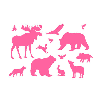 Engraving Decals Elk Bear Birds Hare Wolf Fox Wild Animals Wall Beautification