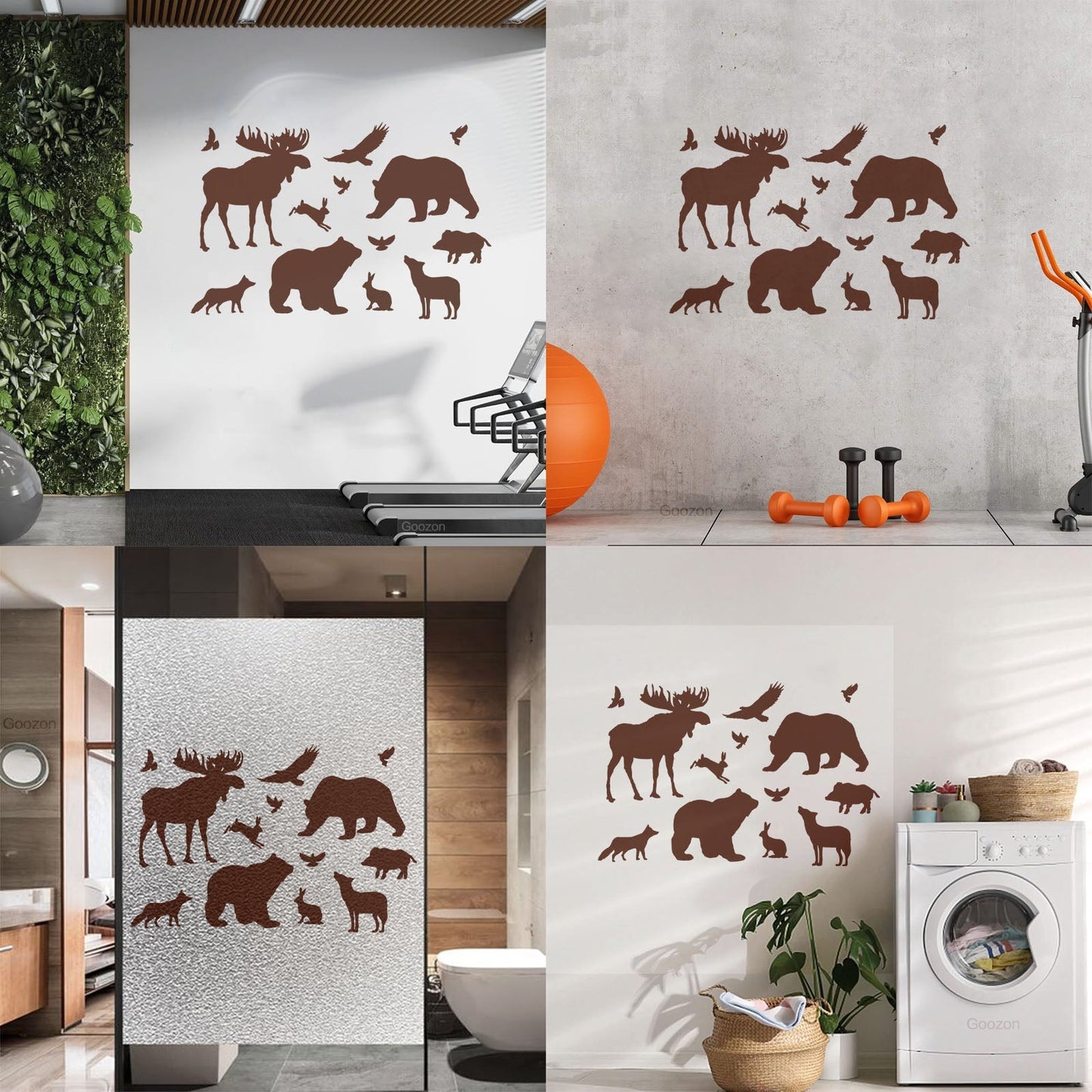 Engraving Decals Elk Bear Birds Hare Wolf Fox Wild Animals Wall Beautification