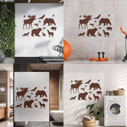 Engraving Decals Elk Bear Birds Hare Wolf Fox Wild Animals Wall Beautification