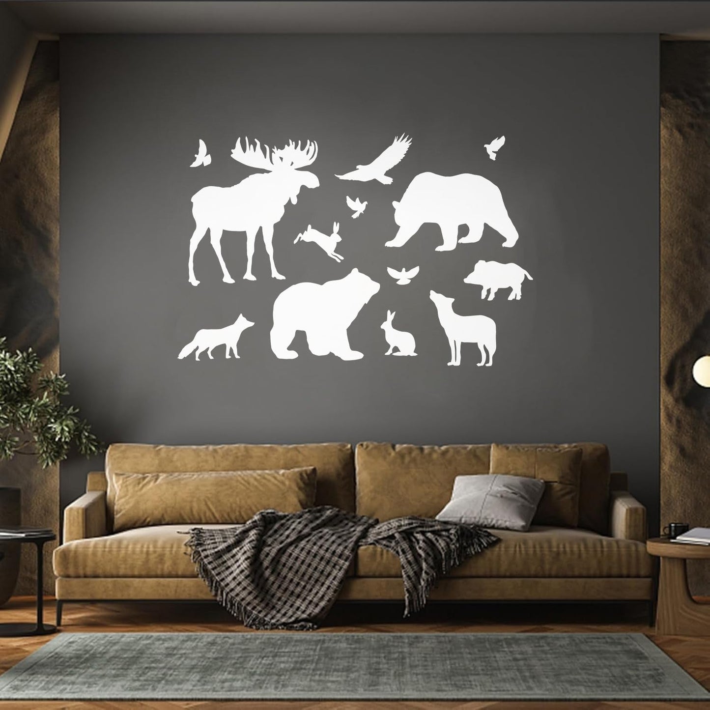 Engraving Decals Elk Bear Birds Hare Wolf Fox Wild Animals Wall Beautification