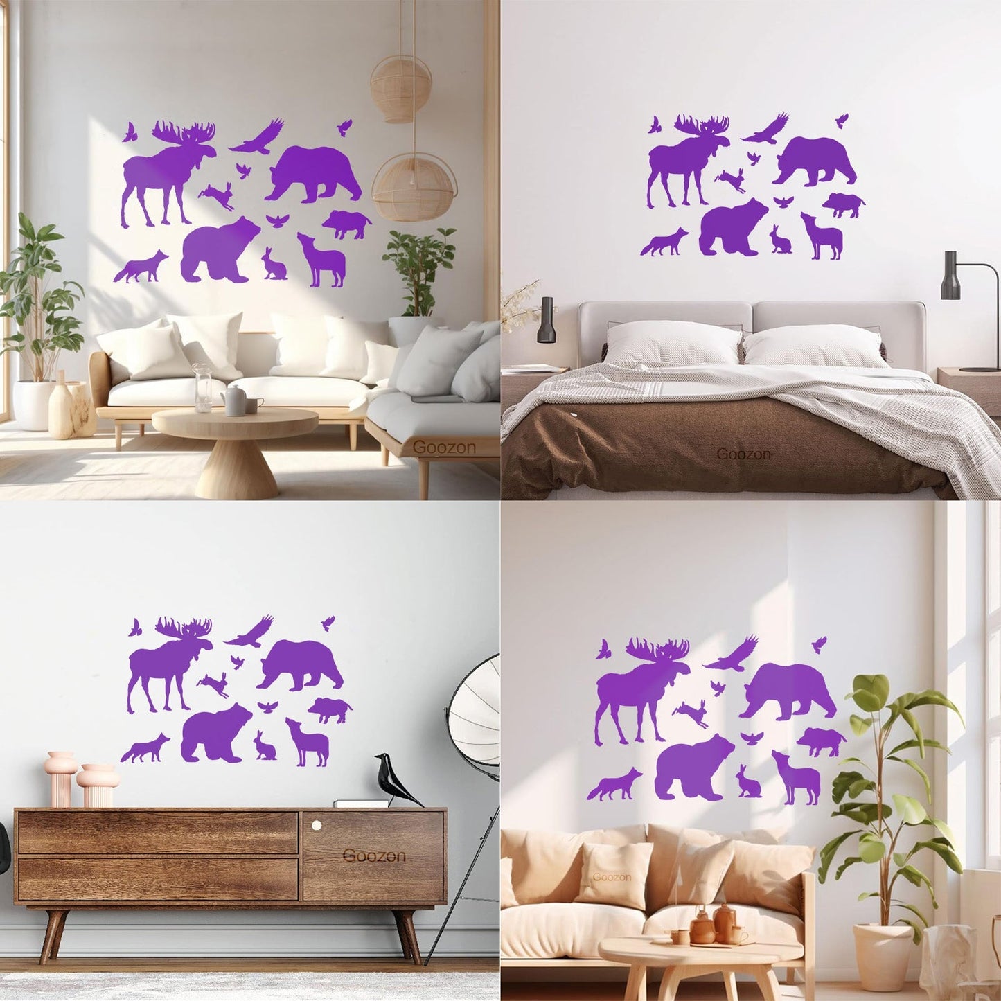 Engraving Decals Elk Bear Birds Hare Wolf Fox Wild Animals Wall Beautification