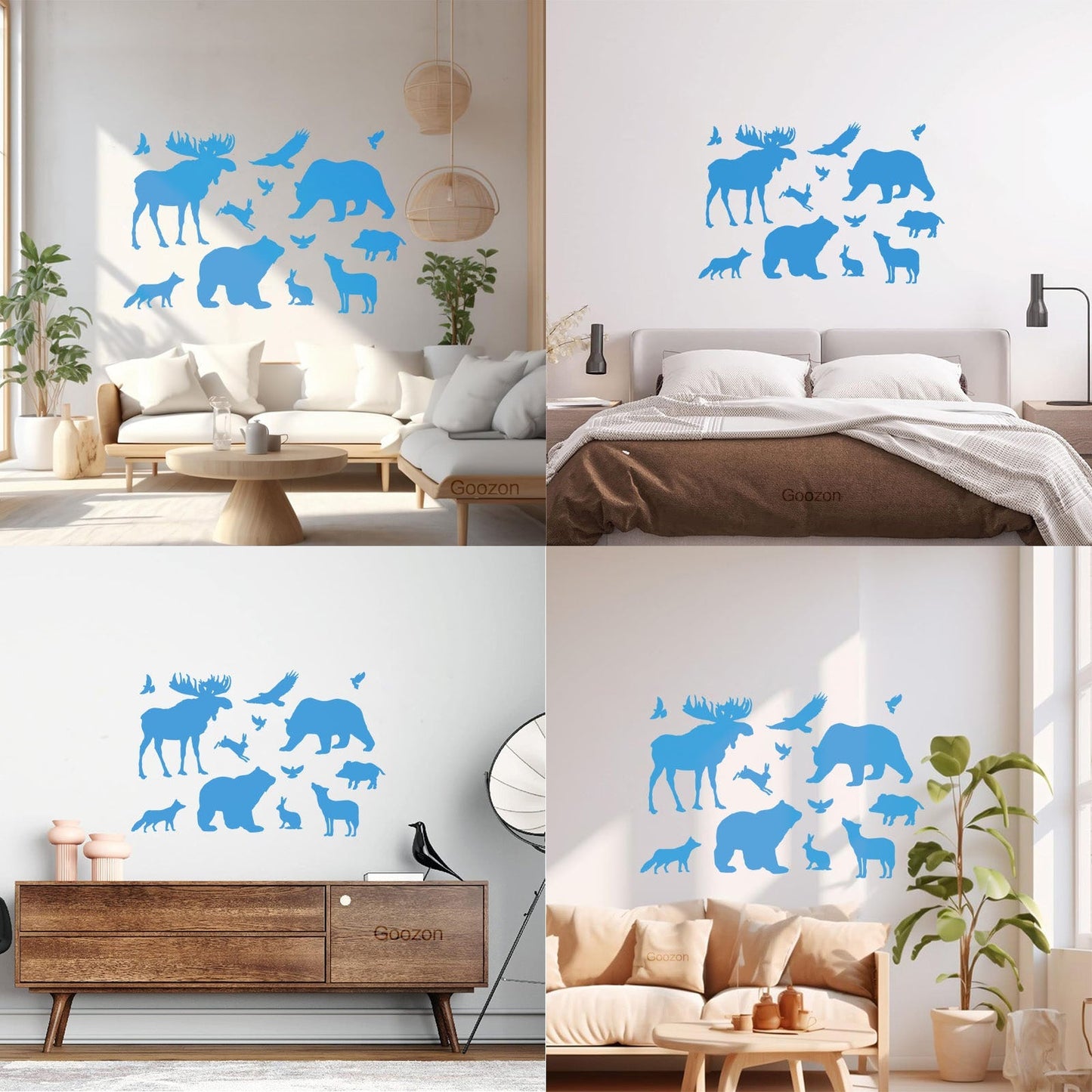 Engraving Decals Elk Bear Birds Hare Wolf Fox Wild Animals Wall Beautification