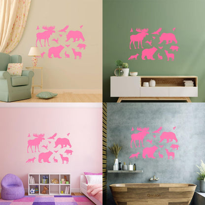 Engraving Decals Elk Bear Birds Hare Wolf Fox Wild Animals Wall Beautification