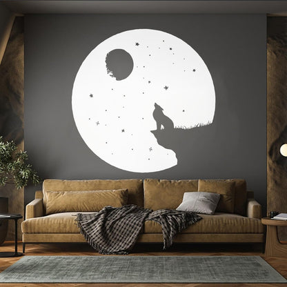Full Moon Howling Wolf Animal Predator Night Vinyl Wall Stickers Store Decoration