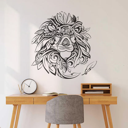 Sticker vinyle décoratif « Roi des animaux » : tête de lion africain à plumes, plusieurs couleurs disponibles