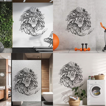 Sticker vinyle décoratif « Roi des animaux » : tête de lion africain à plumes, plusieurs couleurs disponibles