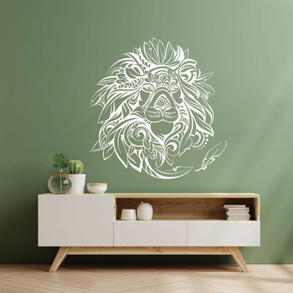 Sticker vinyle décoratif « Roi des animaux » : tête de lion africain à plumes, plusieurs couleurs disponibles