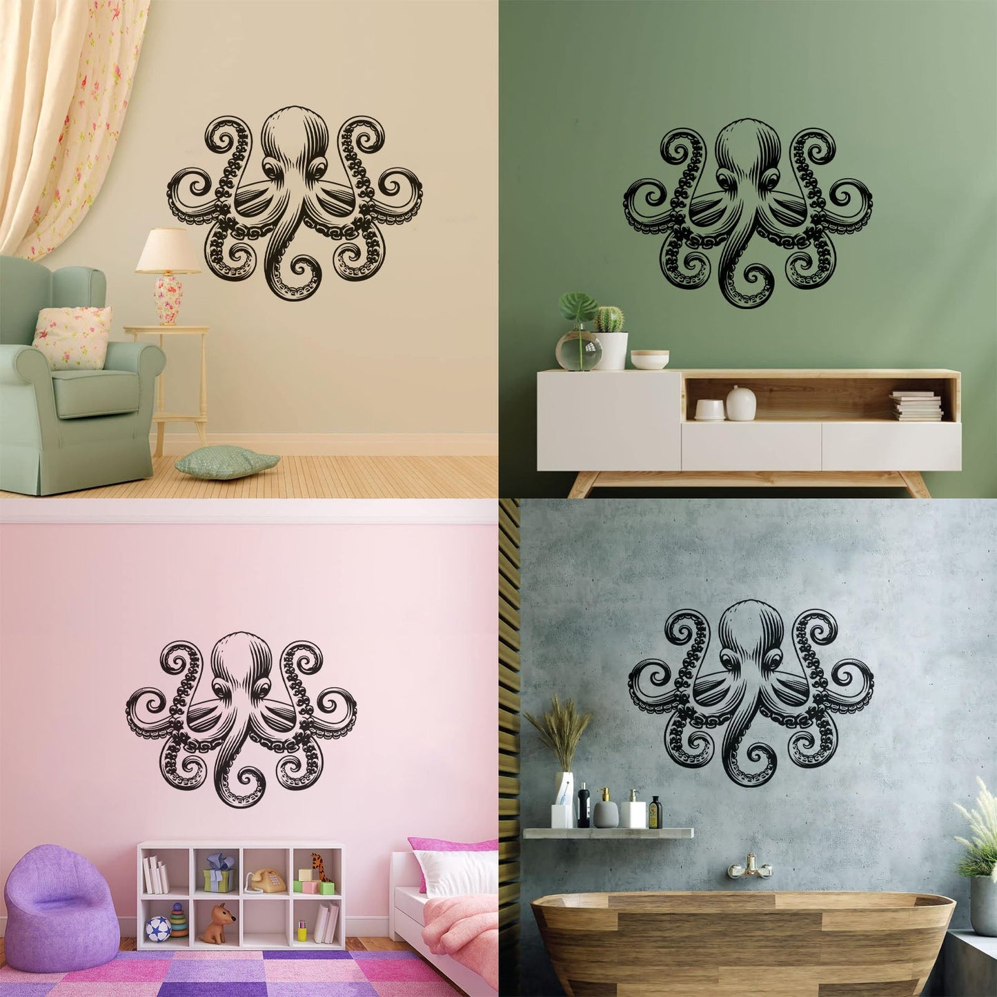 Wall Stickers Octopus Ocean Marine Sea Animal Bathroom Art Decoration