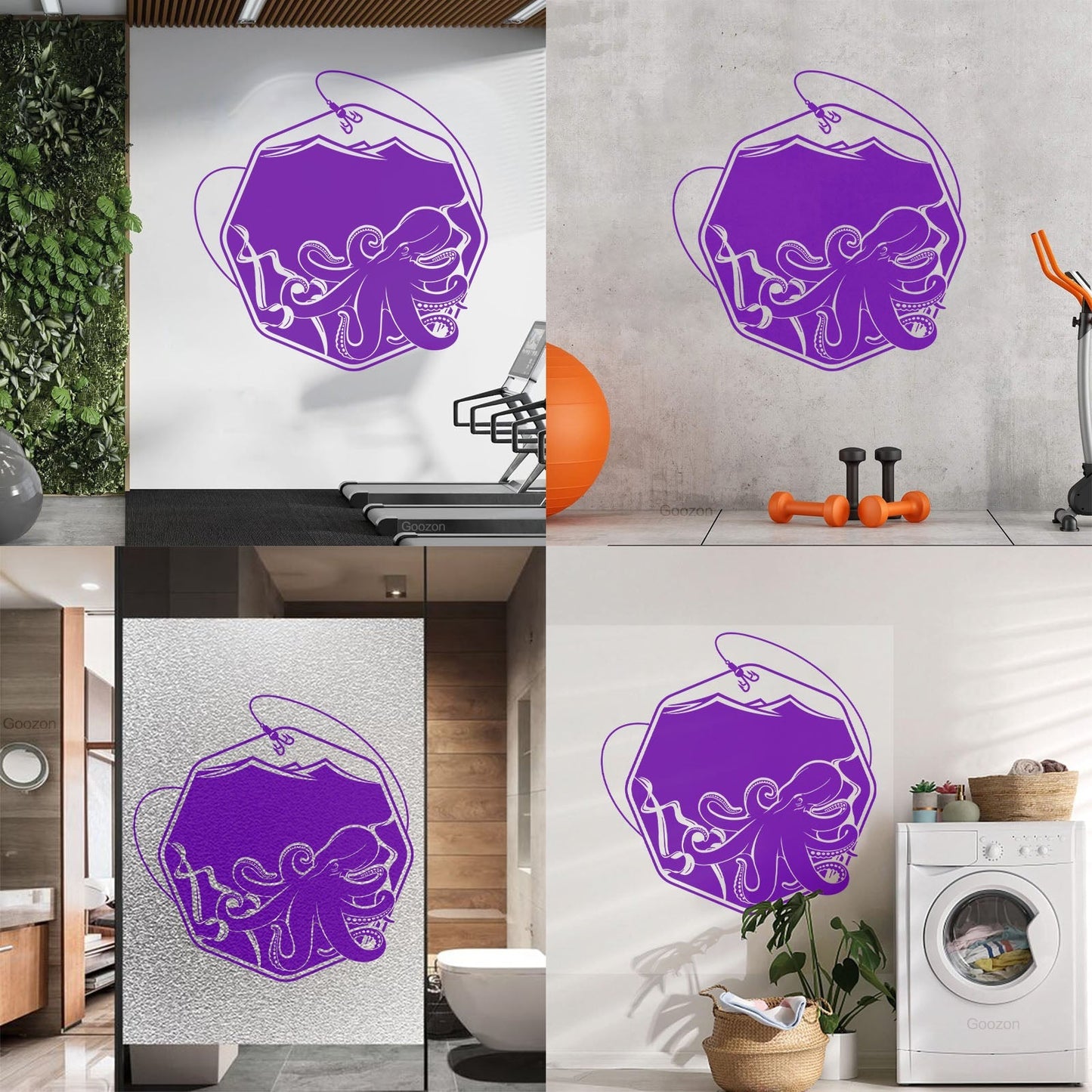 Wall Decals Paster Paper Octopus Sea Fishing Ocean Animals Hook Removable Without Leaving Glue