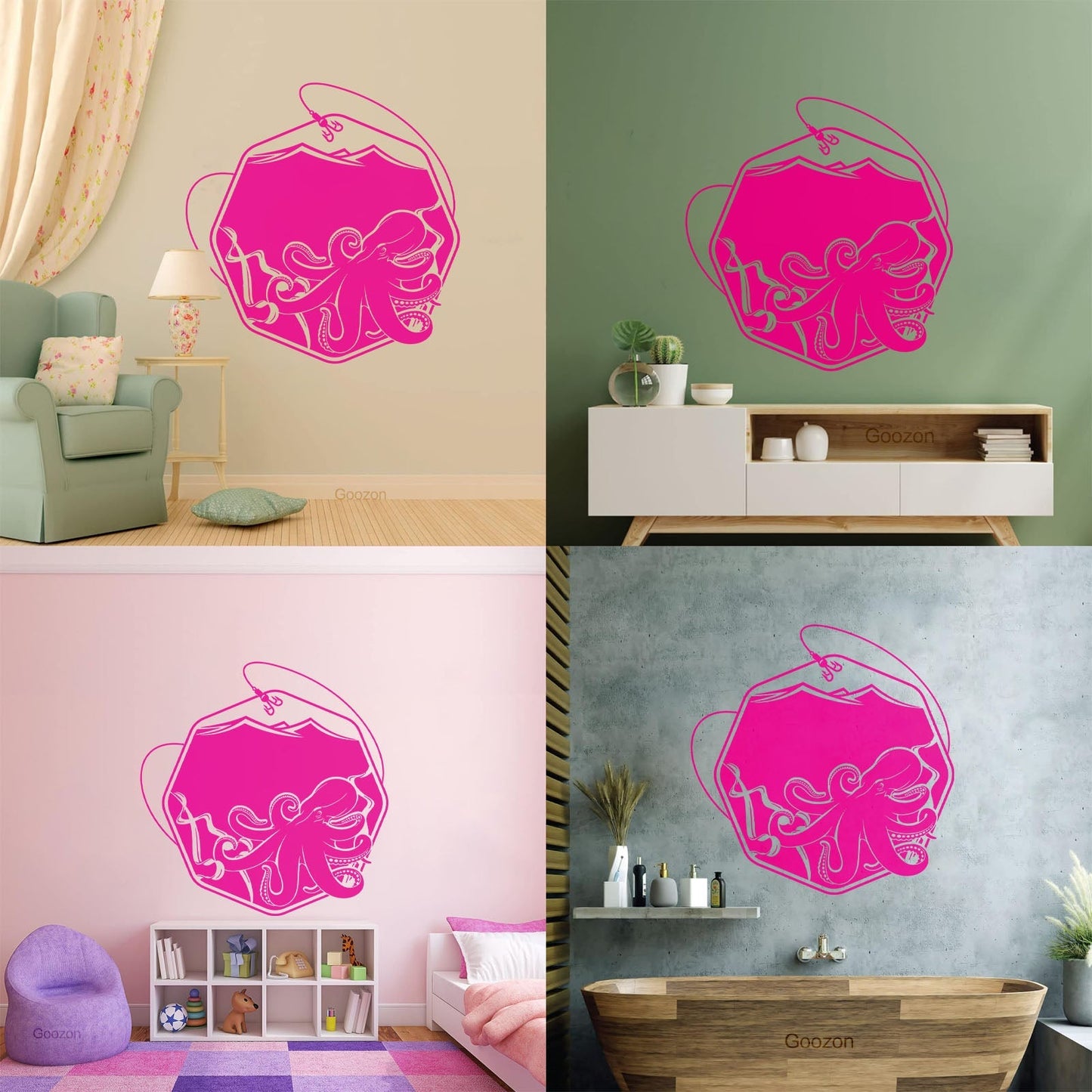 Wall Decals Paster Paper Octopus Sea Fishing Ocean Animals Hook Removable Without Leaving Glue