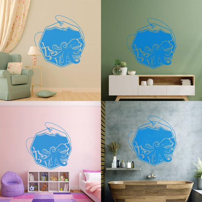 Wall Decals Paster Paper Octopus Sea Fishing Ocean Animals Hook Removable Without Leaving Glue