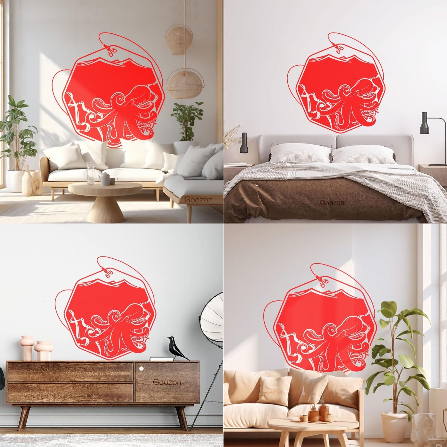 Wall Decals Paster Paper Octopus Sea Fishing Ocean Animals Hook Removable Without Leaving Glue
