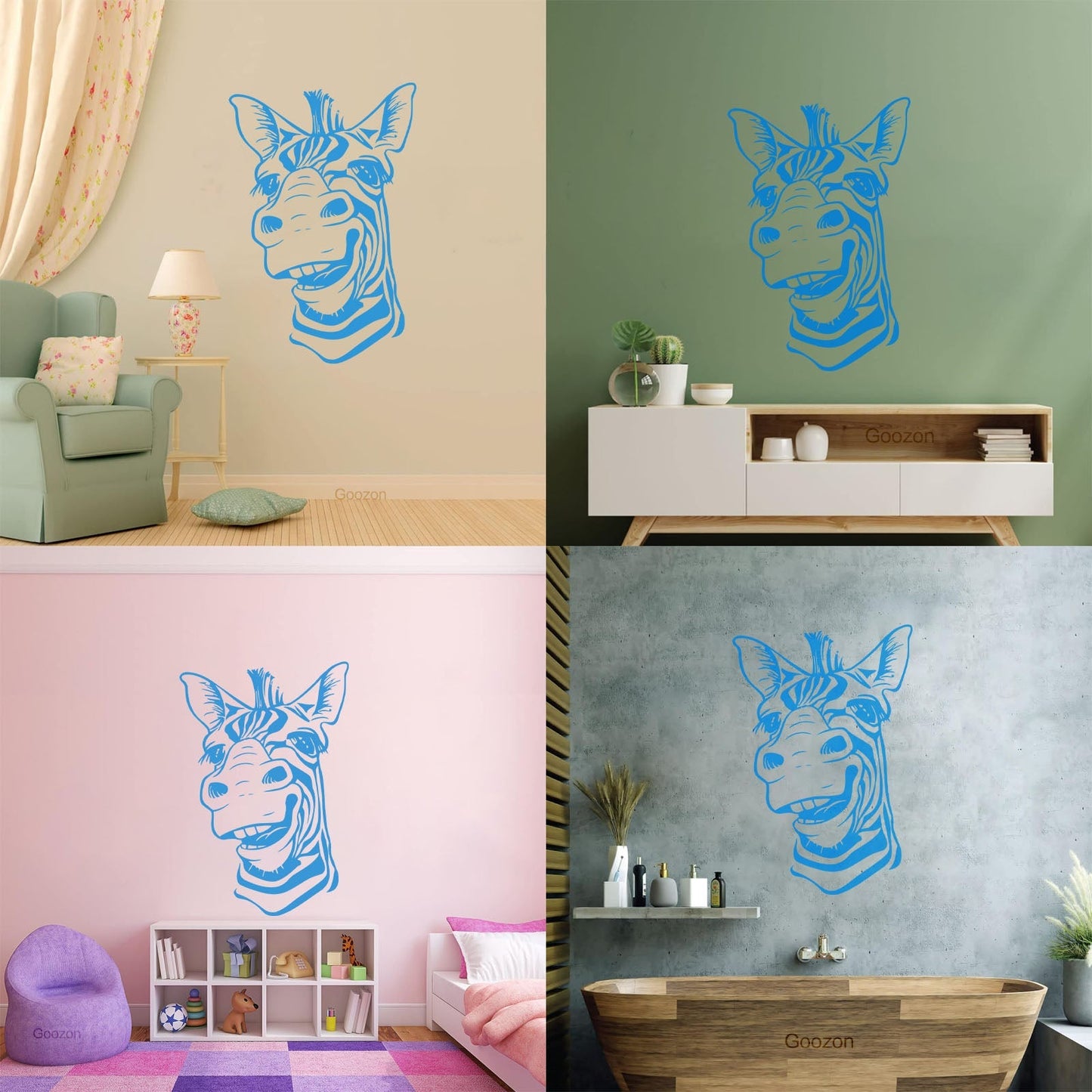 Wall Decals Paster Paper Zebra Head Animal Africa Cool Smile It Won'T Fall Off