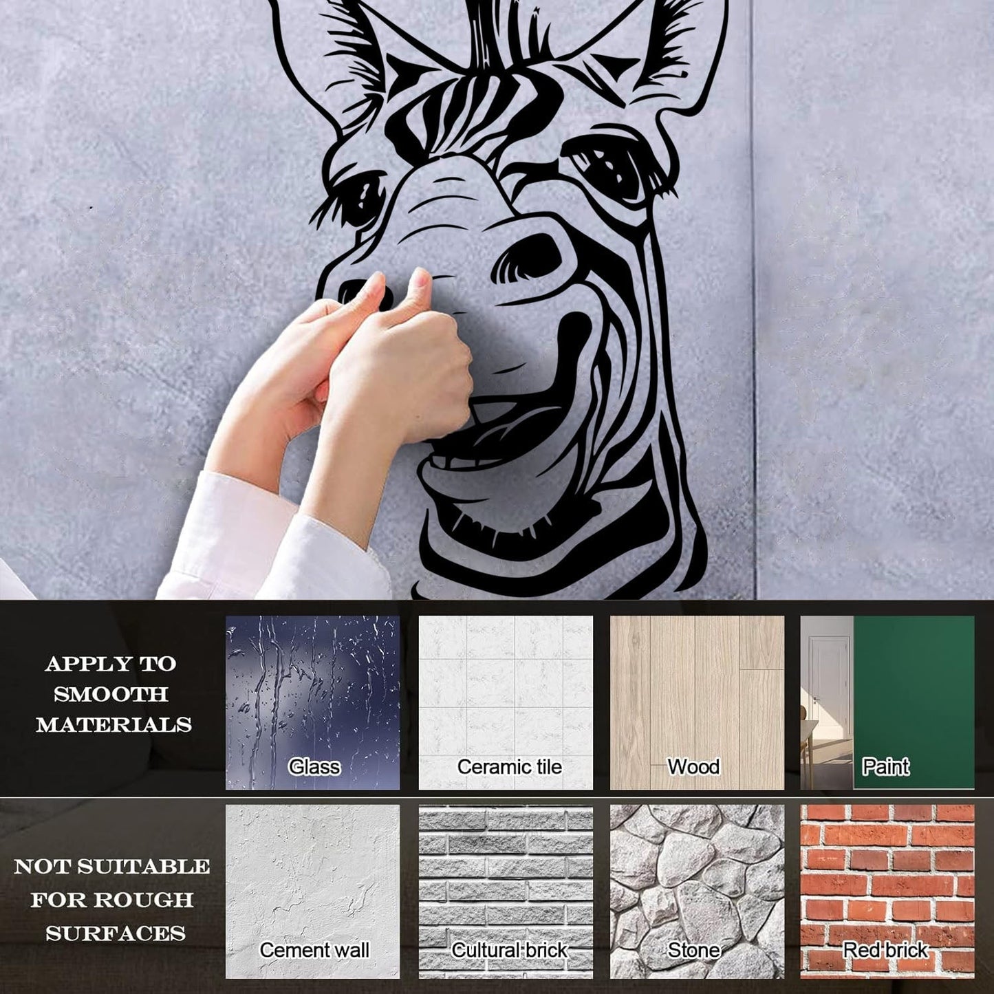 Wall Decals Paster Paper Zebra Head Animal Africa Cool Smile It Won'T Fall Off