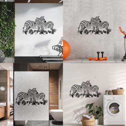 Fine Carving Stickers African Landscape Wild Animals Pair Of Zebras Glass Stickers