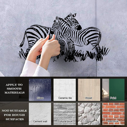 Fine Carving Stickers African Landscape Wild Animals Pair Of Zebras Glass Stickers