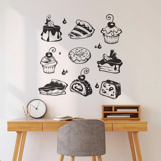 Sweet Cake Muffin Cupcake Pie Dessert Bakery Vinyl Wall Stickers Equipped With Transfer Film Kit