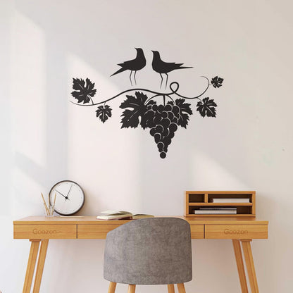 Couple Birds Branch Vine Grape Wine Shop Vinyl Wall Decals Store Decoration