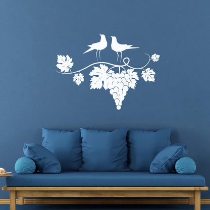 Couple Birds Branch Vine Grape Wine Shop Vinyl Wall Decals Store Decoration