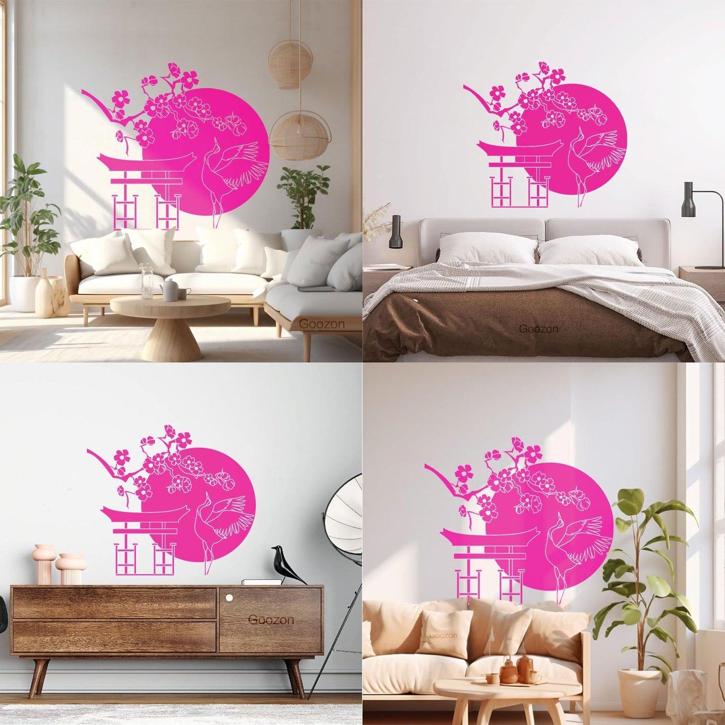 Wall Decals Japanese Bird Stork Tree Sakura Branch Oriental Personalized Customization