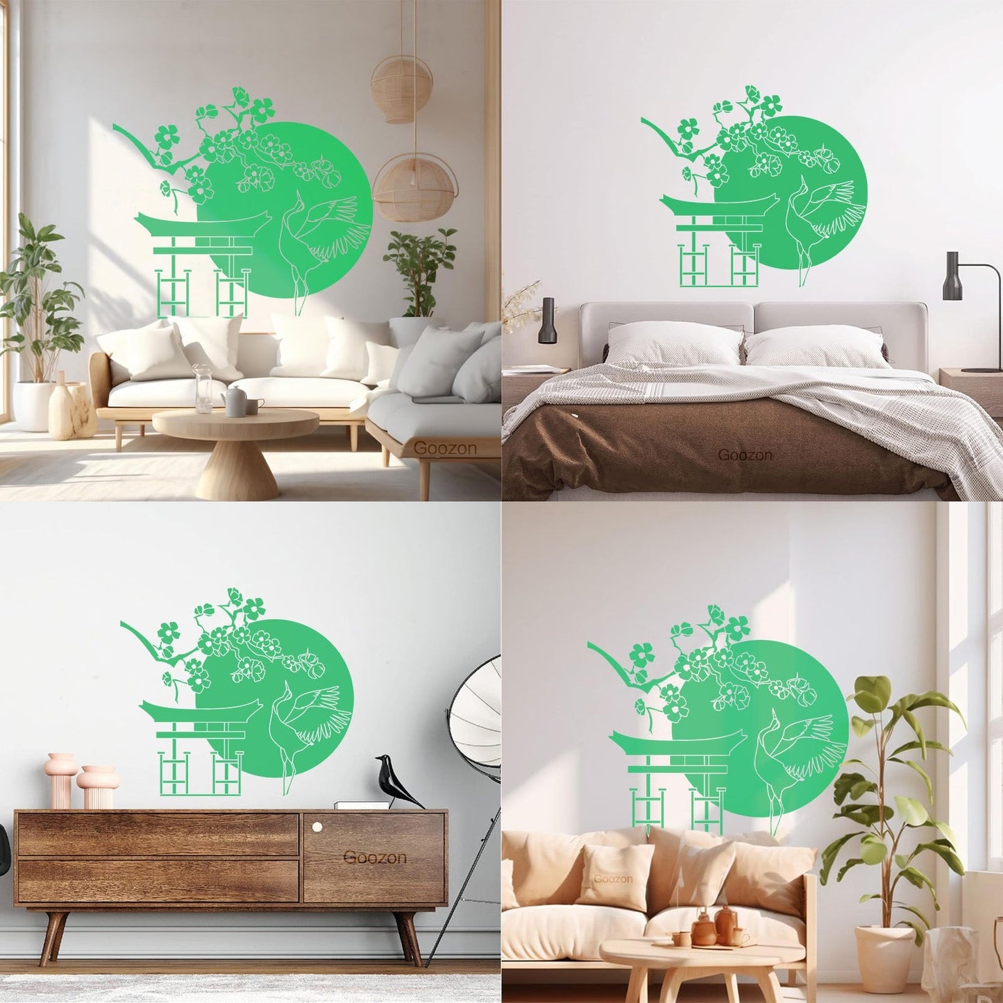 Wall Decals Japanese Bird Stork Tree Sakura Branch Oriental Personalized Customization