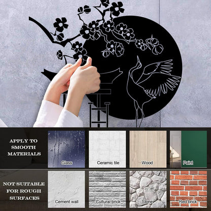 Wall Decals Japanese Bird Stork Tree Sakura Branch Oriental Personalized Customization