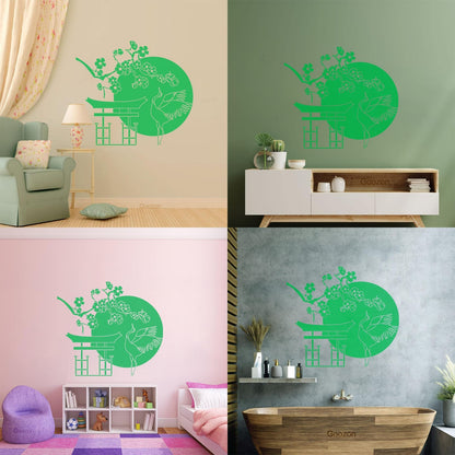 Wall Decals Japanese Bird Stork Tree Sakura Branch Oriental Personalized Customization