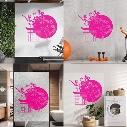 Wall Decals Japanese Bird Stork Tree Sakura Branch Oriental Personalized Customization
