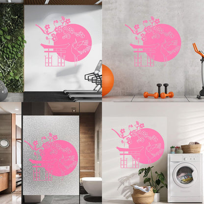 Wall Decals Japanese Bird Stork Tree Sakura Branch Oriental Personalized Customization
