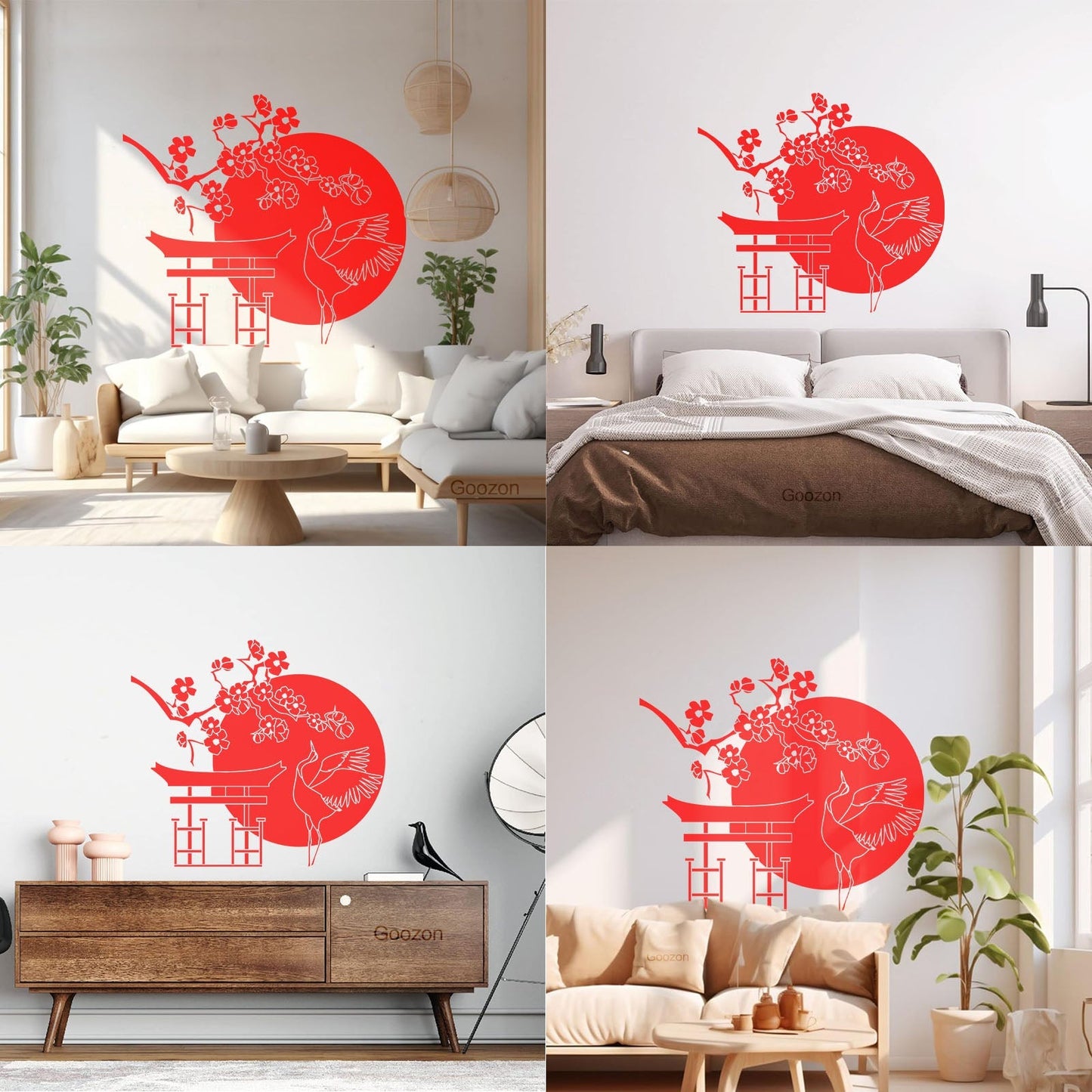 Wall Decals Japanese Bird Stork Tree Sakura Branch Oriental Personalized Customization