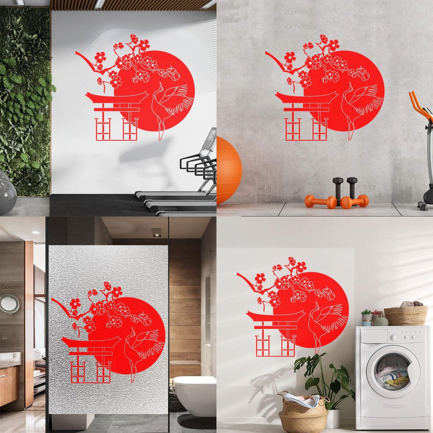 Wall Decals Japanese Bird Stork Tree Sakura Branch Oriental Personalized Customization