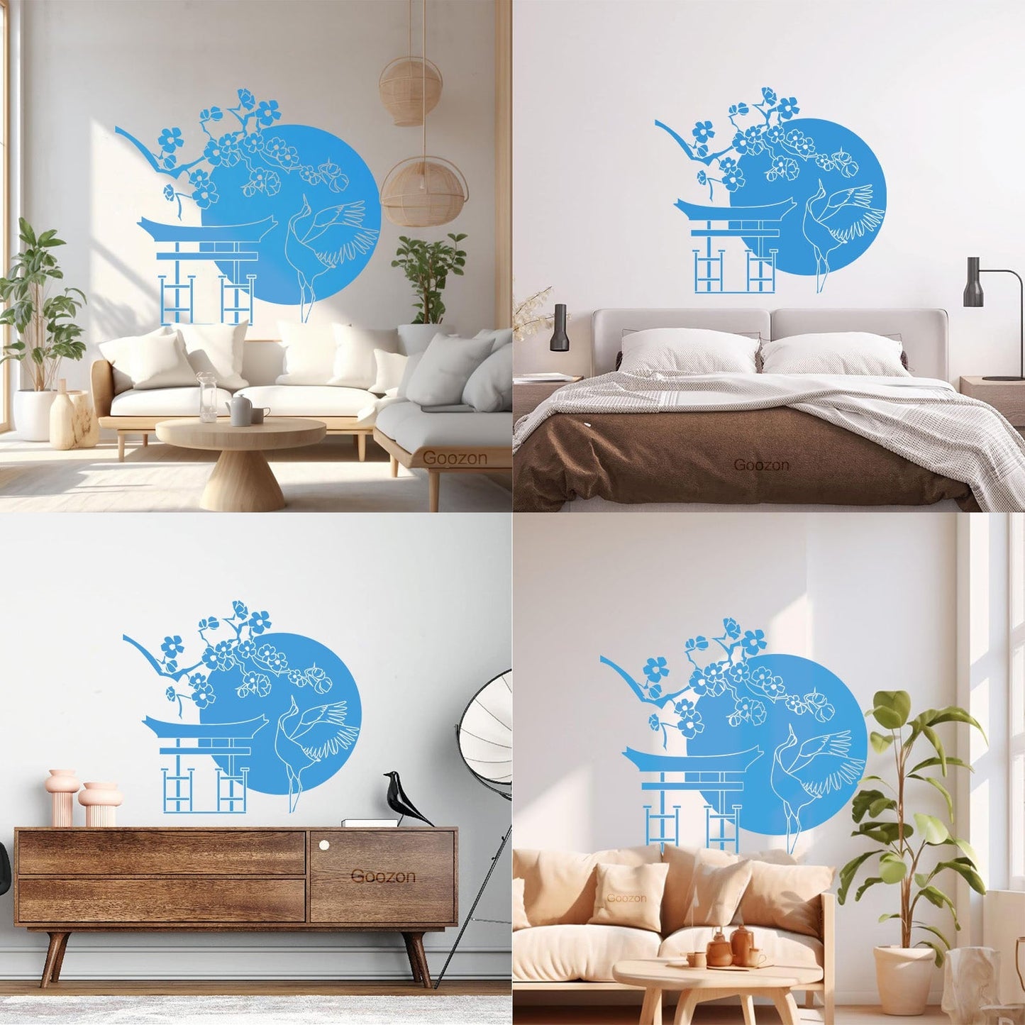 Wall Decals Japanese Bird Stork Tree Sakura Branch Oriental Personalized Customization