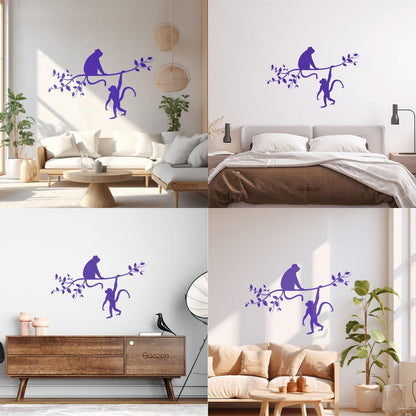 Vinyl Art Sticker Monkey Silhouette Hanging On Trees Branch Removable Without Leaving Glue