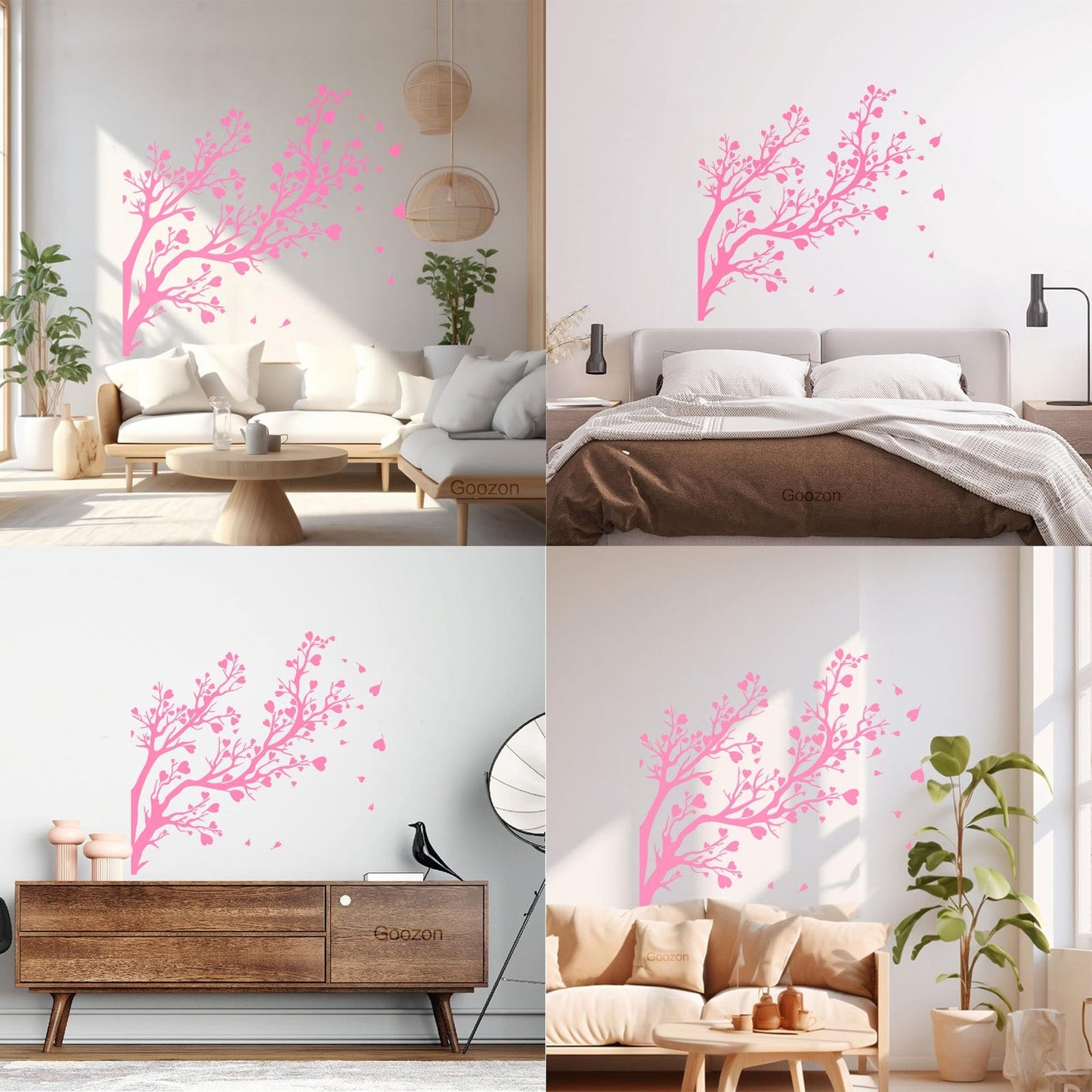 Fine Carving Decals Tree Branch Leaves Hearts Romance Art Decoration