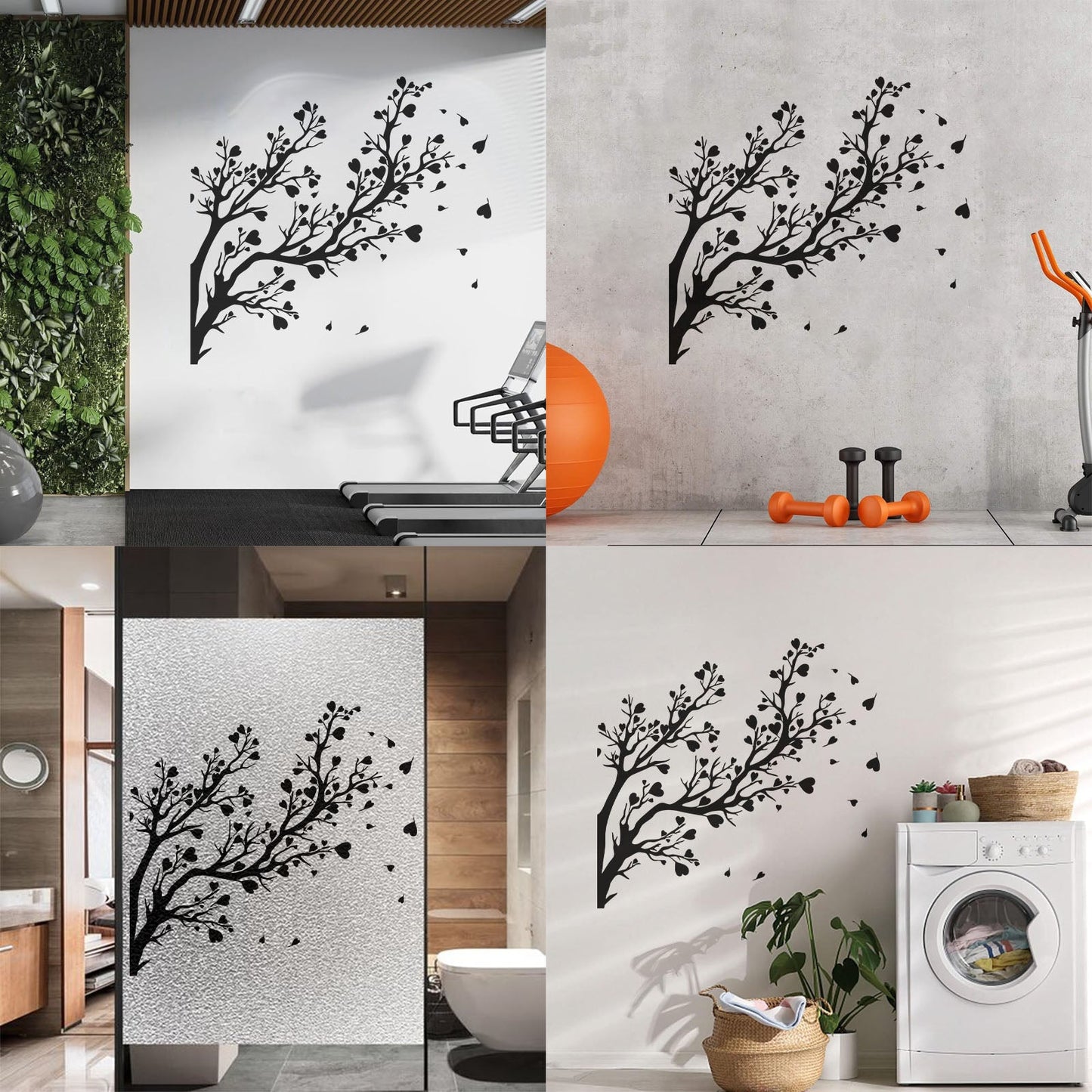 Fine Carving Decals Tree Branch Leaves Hearts Romance Art Decoration