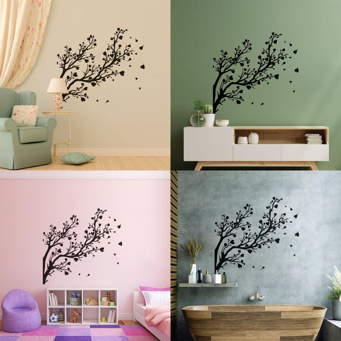 Fine Carving Decals Tree Branch Leaves Hearts Romance Art Decoration